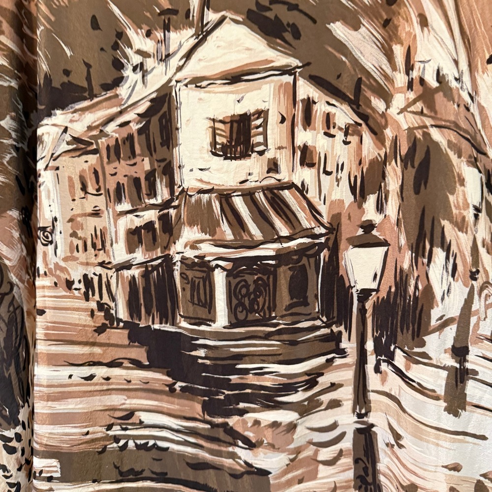 Echo Silk Scarf Brown Tan Cream European Village Street Scene Square Scarf